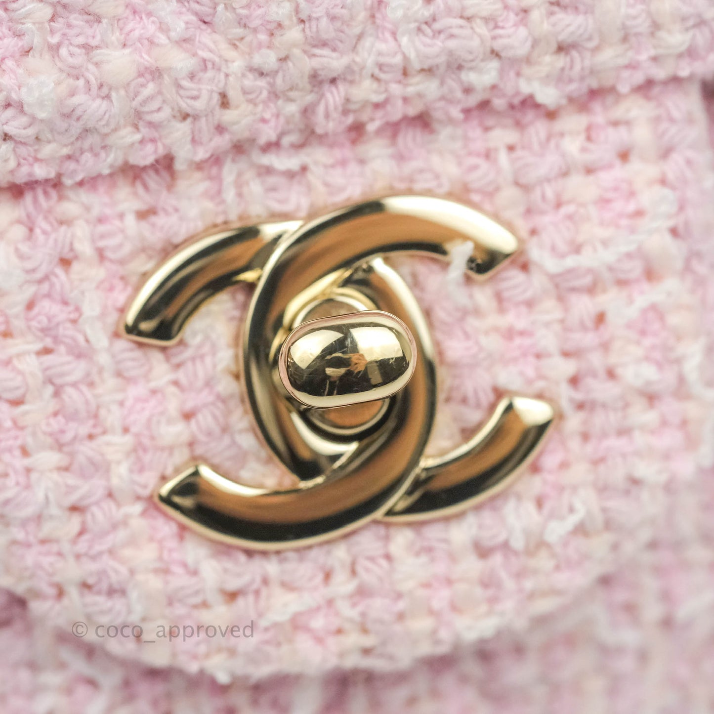 Chanel Classic M/L Medium Quilted Double Flap Bag Pink Tweed Gold Hardware