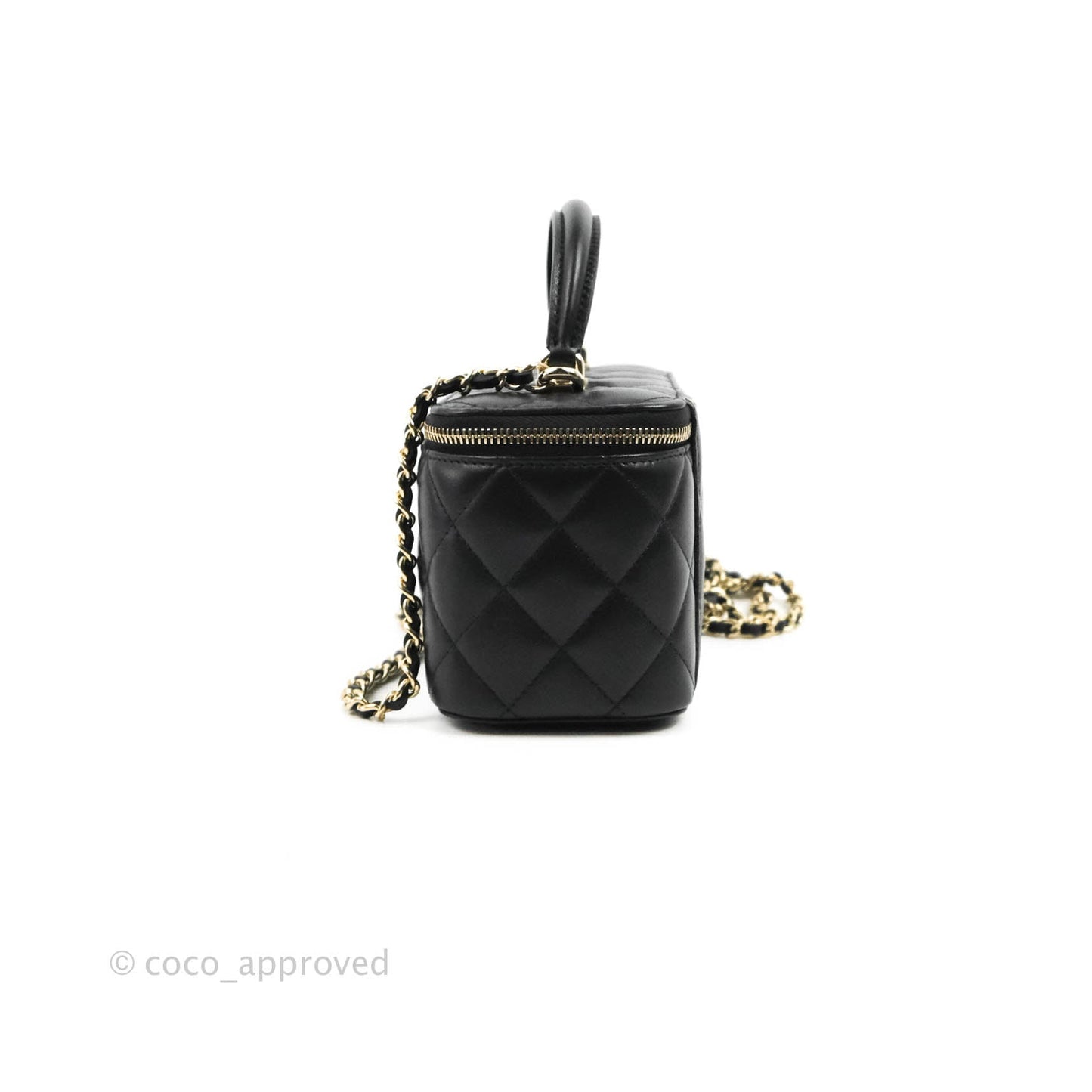 Chanel Vanity Rectangular Top Handle Black Lambskin Gold Hardware