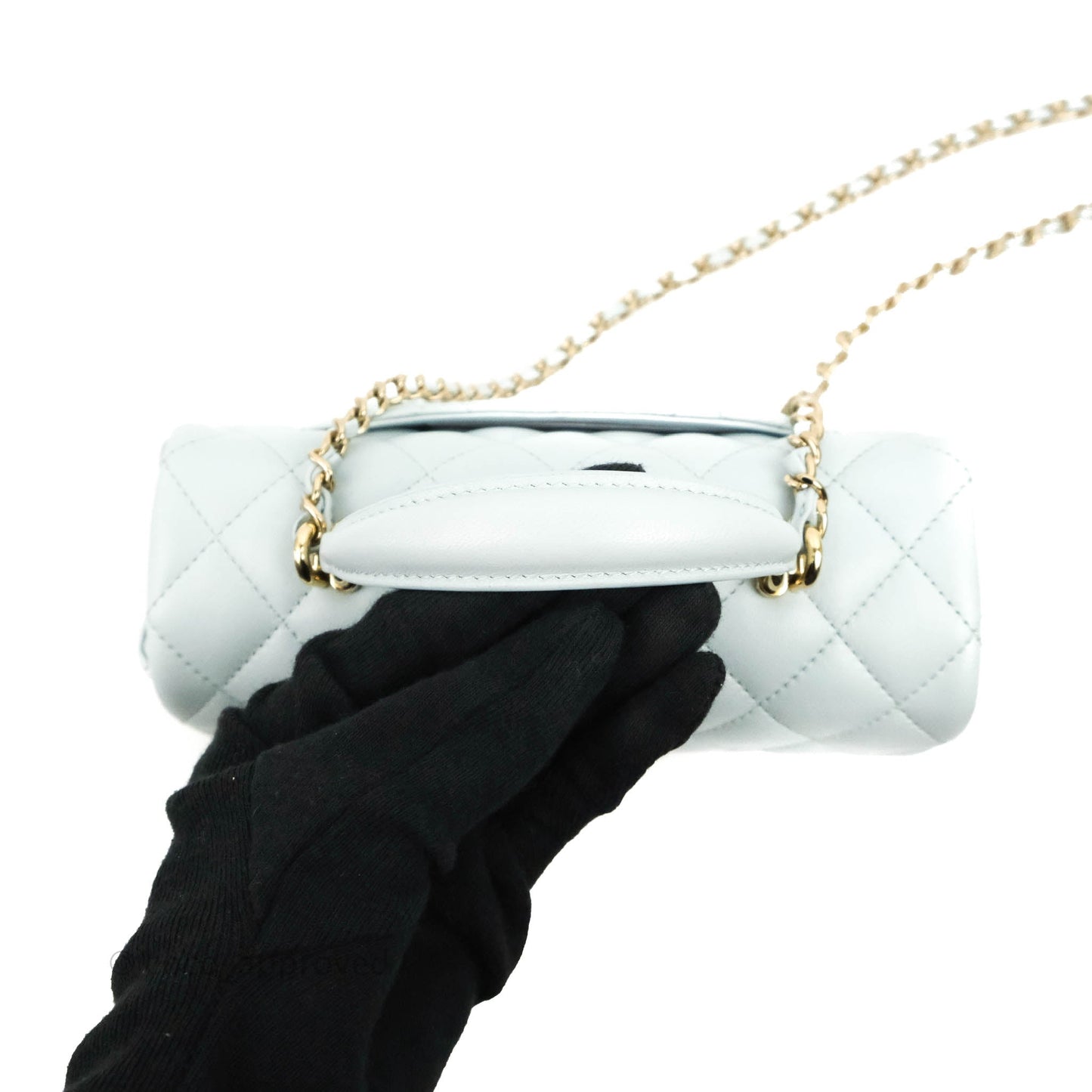 Chanel Top Handle Mini Rectangular Flap Bag Light Blue Lambskin Gold Hardware