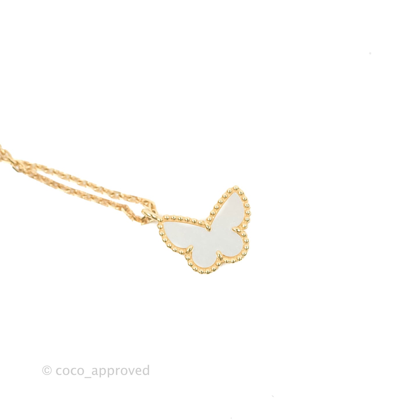 Van Cleef & Arpels 18K Yellow Gold Mother of Pearl Sweet Alhambra Butterfly Pendant Necklace