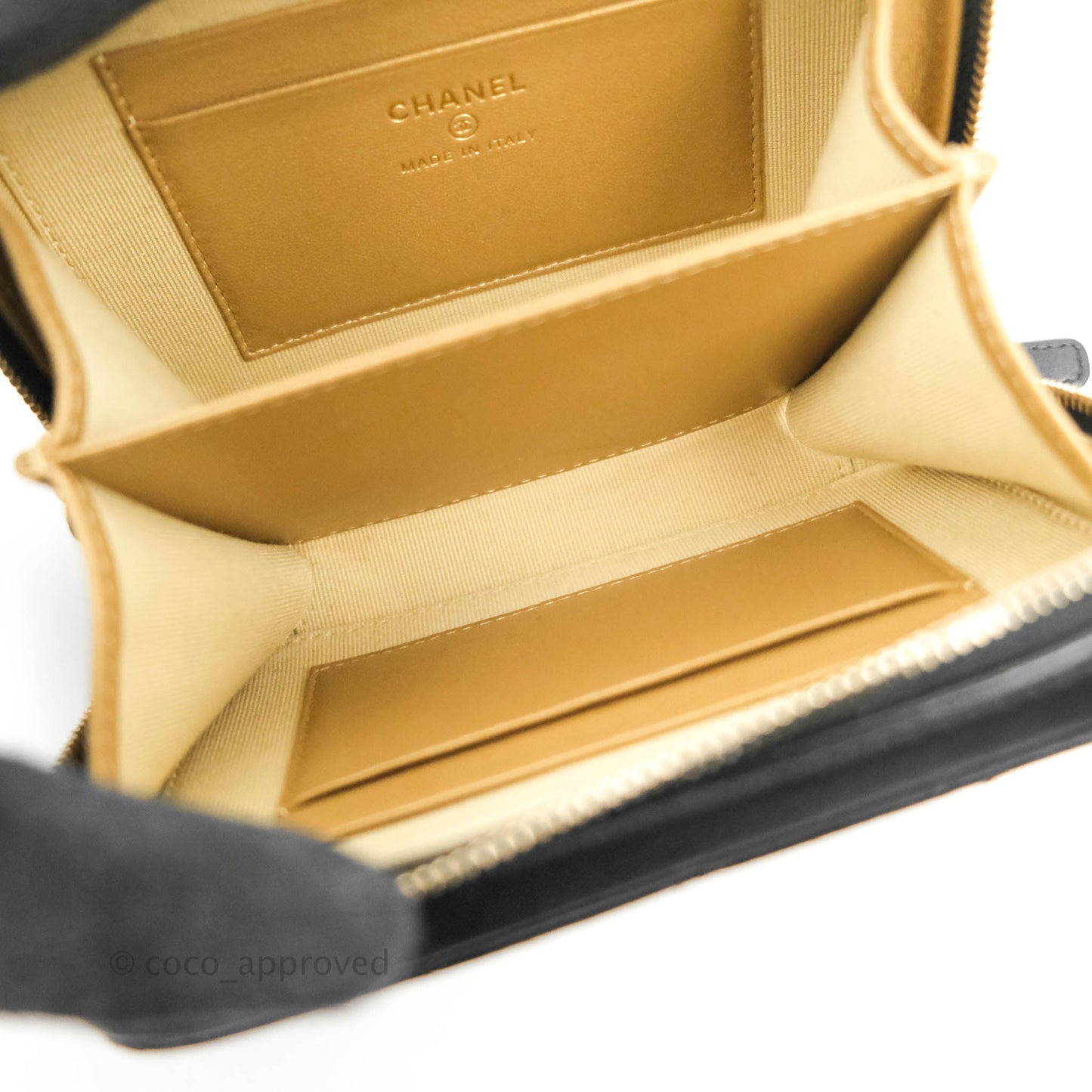 Chanel Mini Pearl Crush Quilted Camera Case Black Lambskin Aged Gold Hardware