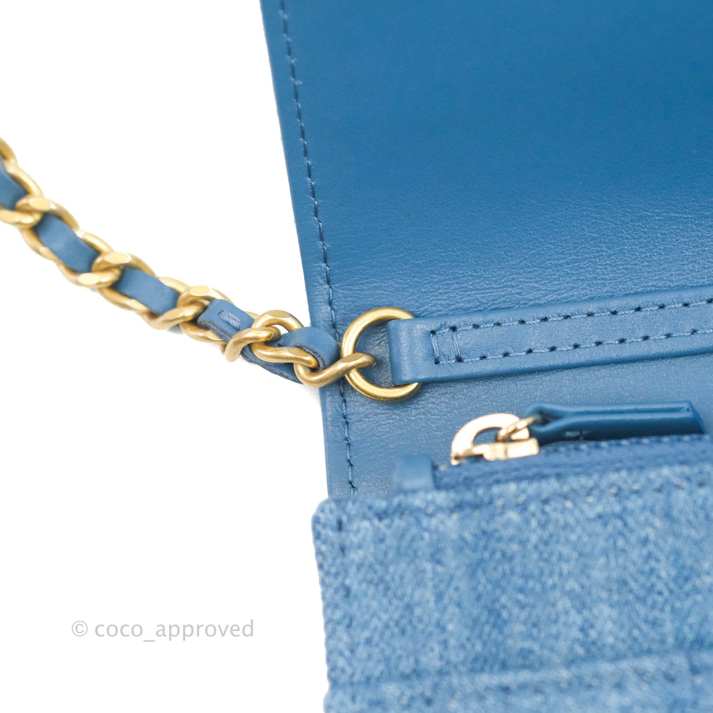 Chanel Quilted Pearl Crush Wallet on Chain WOC Denim Aged Gold Hardware