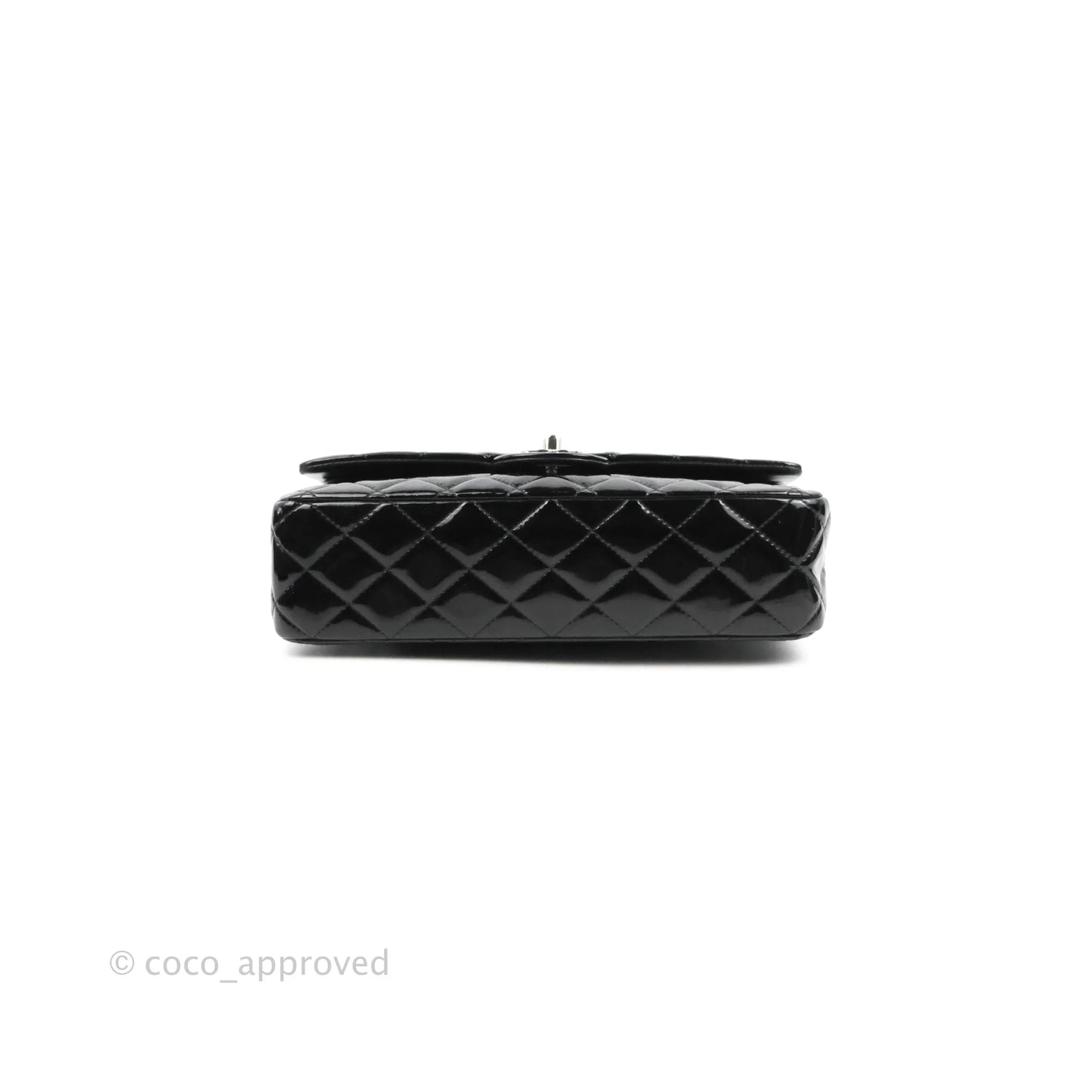 Chanel Classic Quilted M/L Medium Double Flap Black Patent Silver Hardware