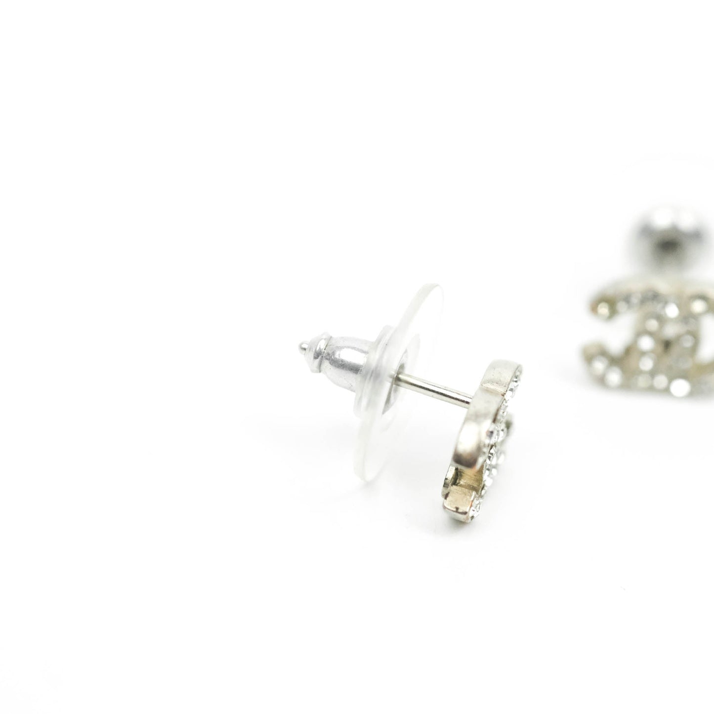 Chanel Crystal Mini Timeless CC Earrings Silver