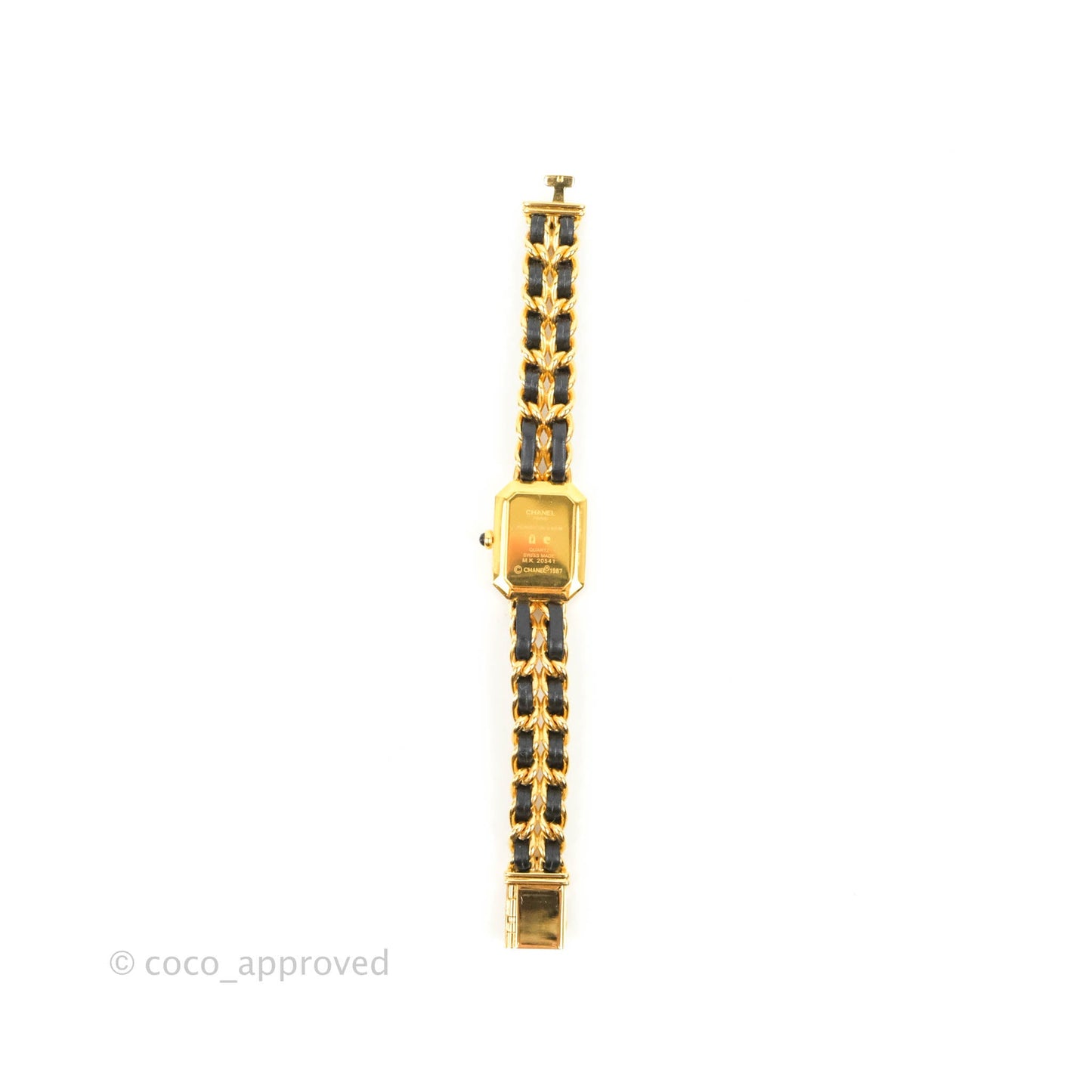 Chanel Vintage Première Watch Black Leather Gold Plated Size M