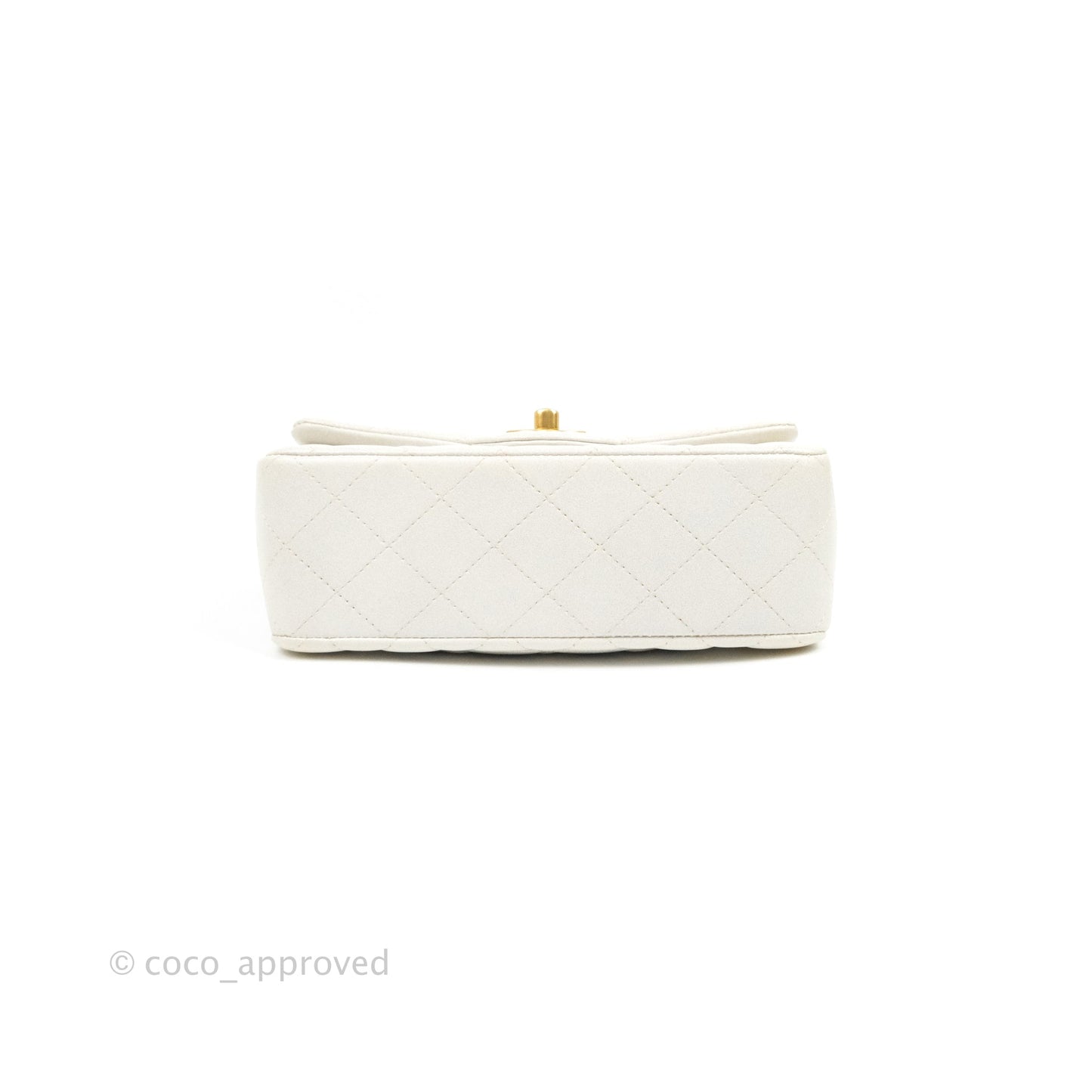 Chanel Top Handle Mini Rectangular Flap Bag Iridescent White Lambskin Aged Gold Hardware