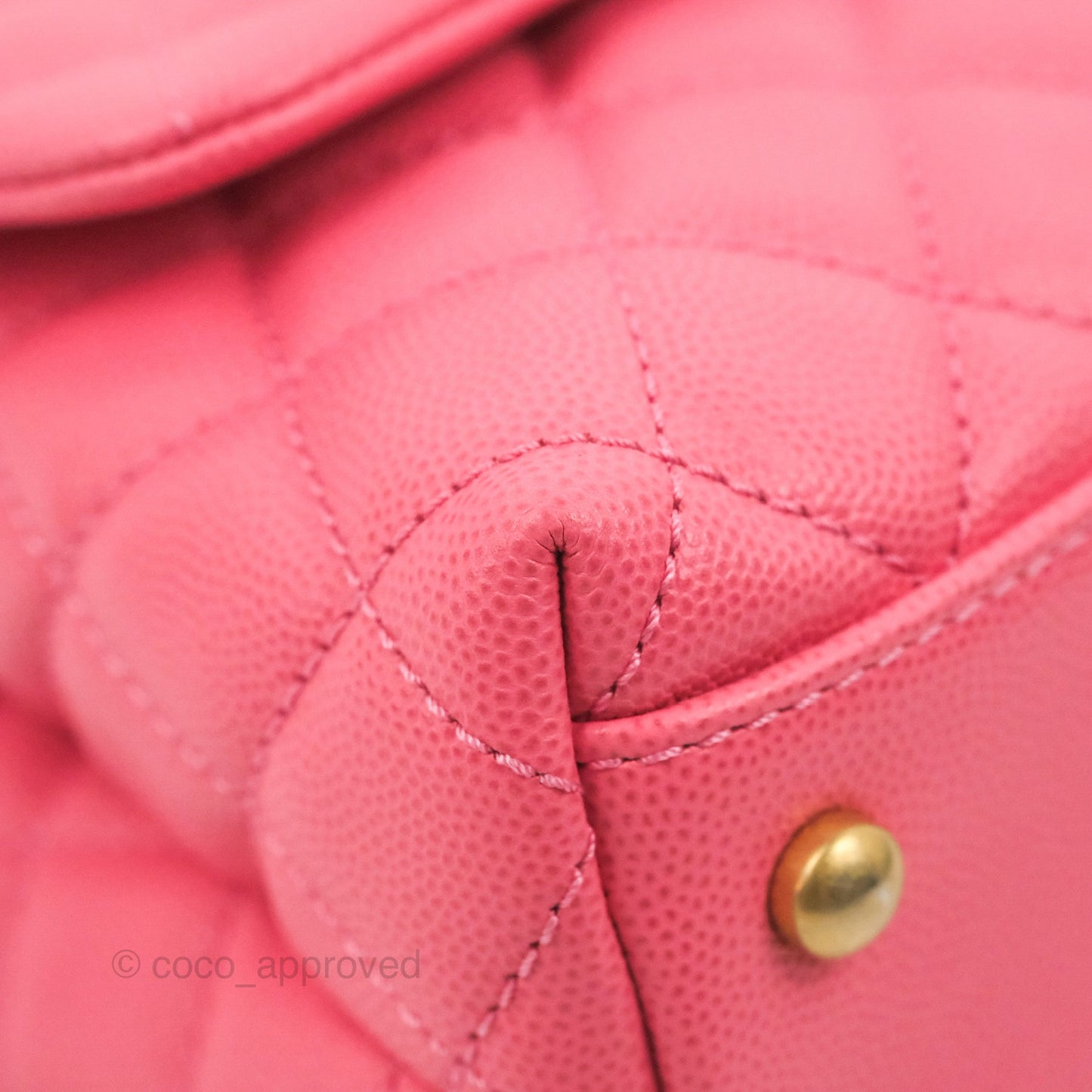 Chanel Small Coco Handle Quilted Pink Caviar Aged Gold Hardware Lizard Embossed Handle
