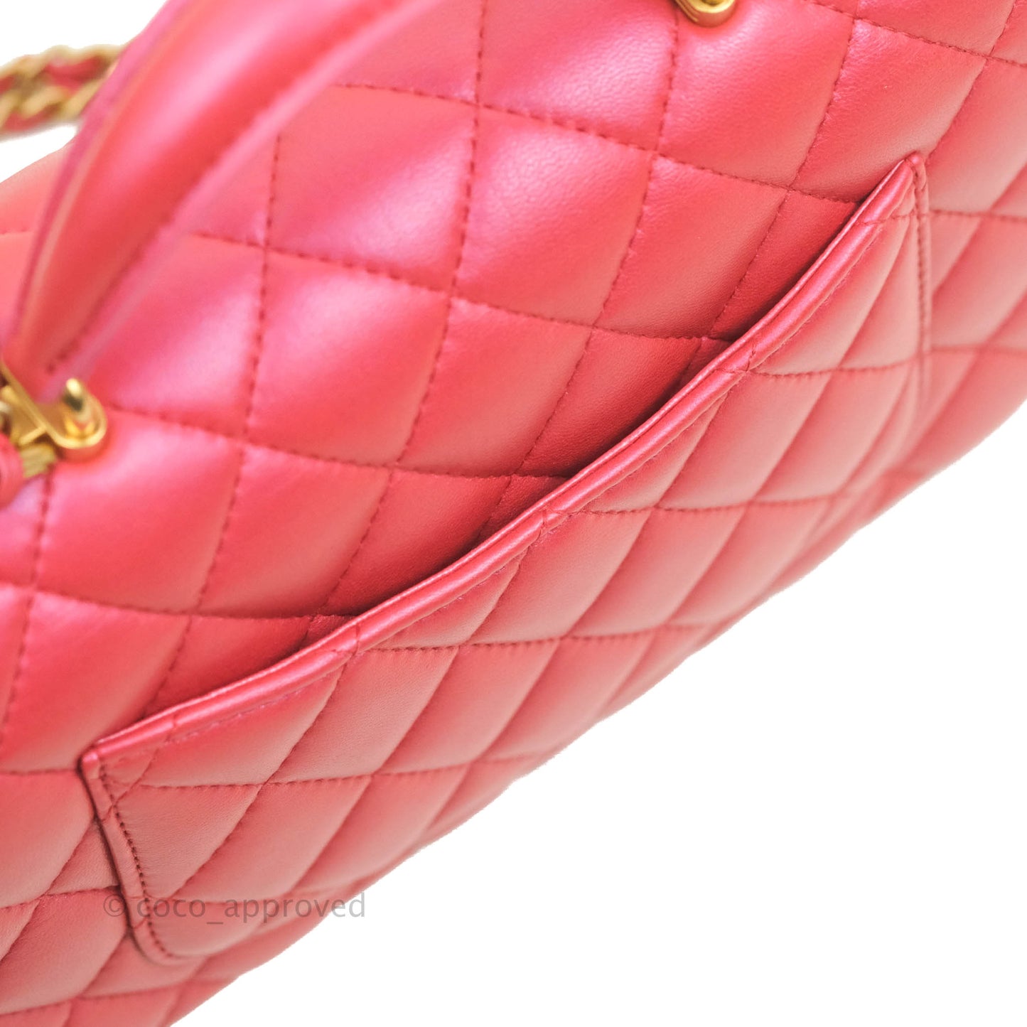 Chanel Top Handle Mini Rectangular Flap Bag Iridescent Red Lambskin Gold Hardware