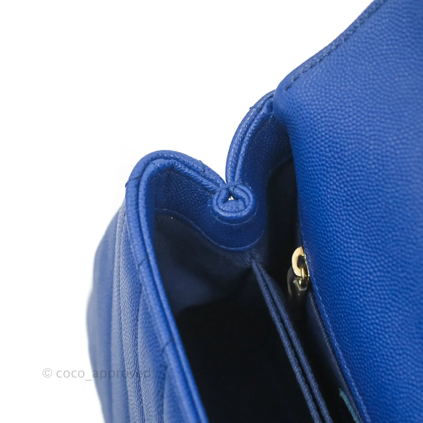 Chanel Small Coco Handle Chevron Blue Caviar Aged Gold Hardware