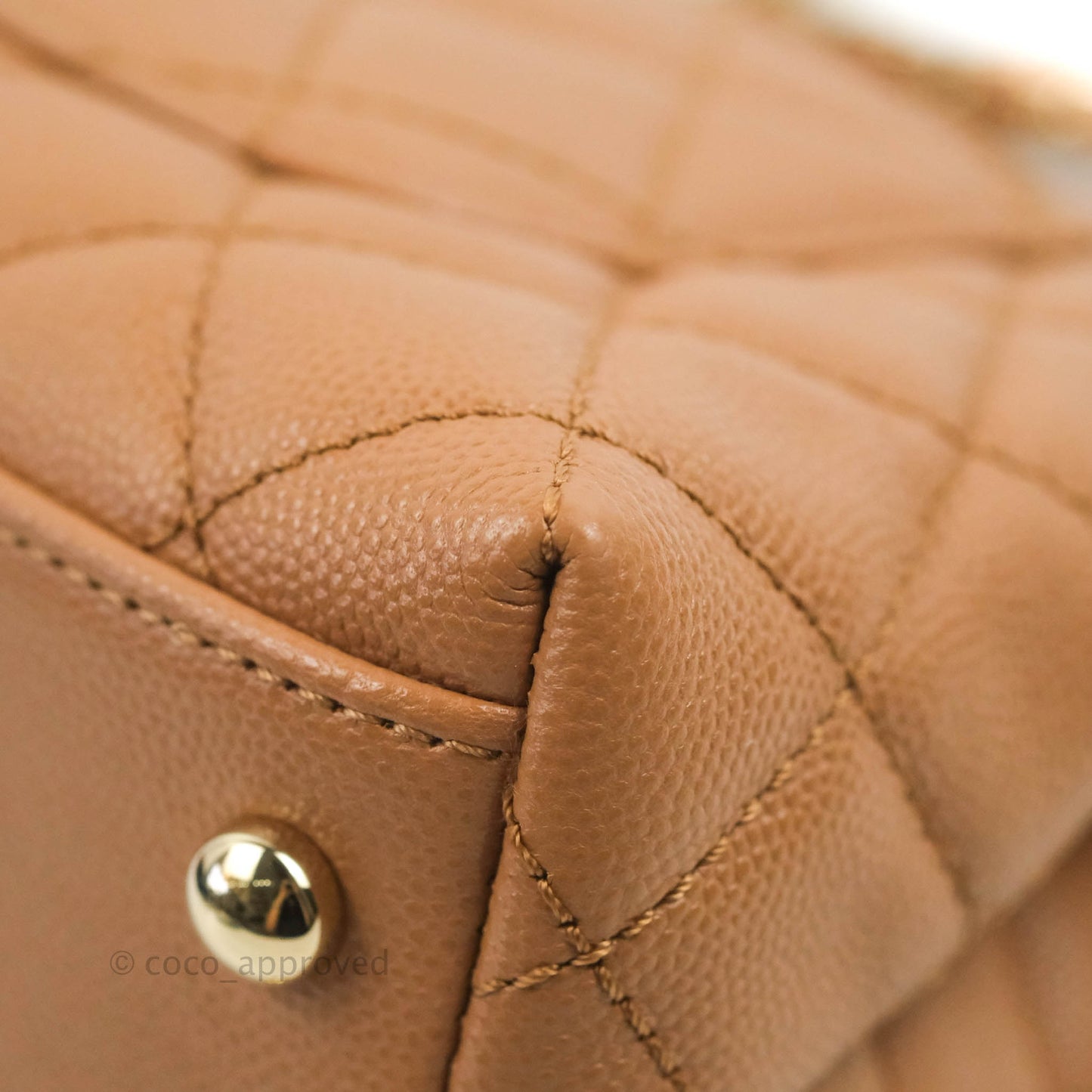 Chanel Mini Coco Handle Quilted Dark Beige Caramel Caviar Lizard Embossed Handle Gold Hardware