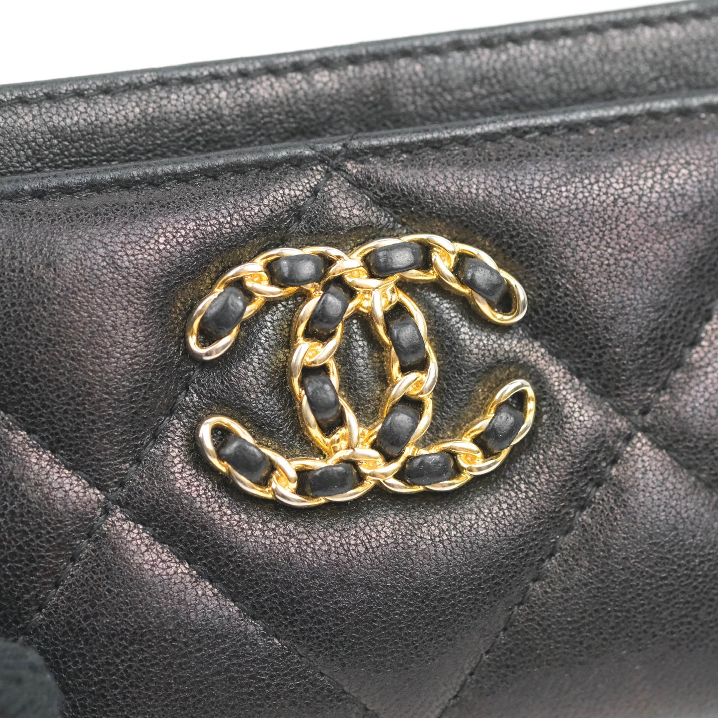 Chanel 19 Quilted Iridescent Black Flat Card Holder