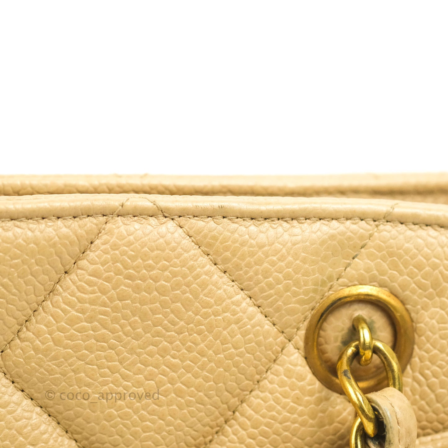 Chanel Vintage CC Quilted Tote Dark Beige Caviar 24K Gold Hardware