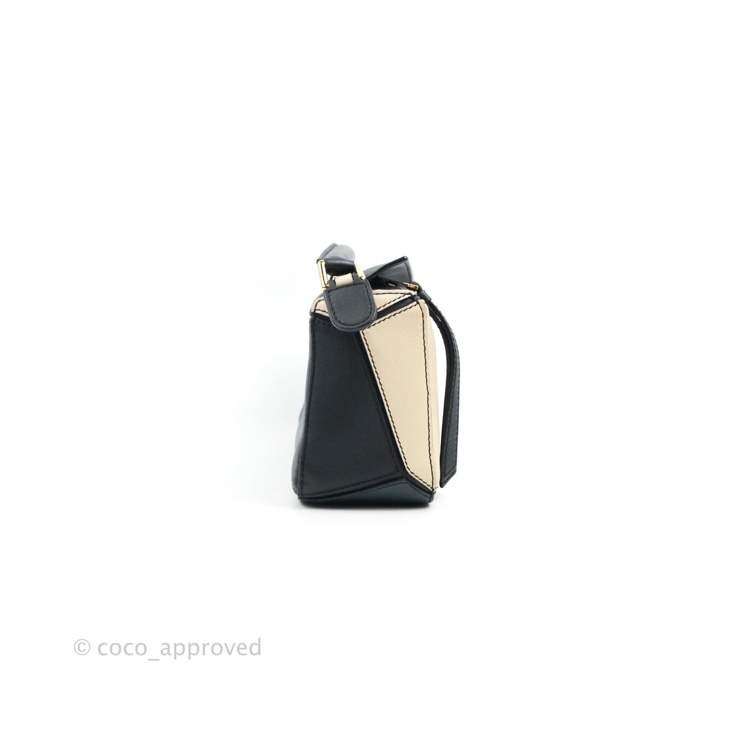 Loewe Mini Puzzle Bag Black/White/Navy Calfskin Gold Hardware