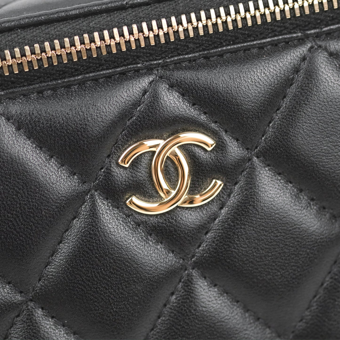 Chanel Vanity Rectangular Top Handle Black Lambskin Gold Hardware