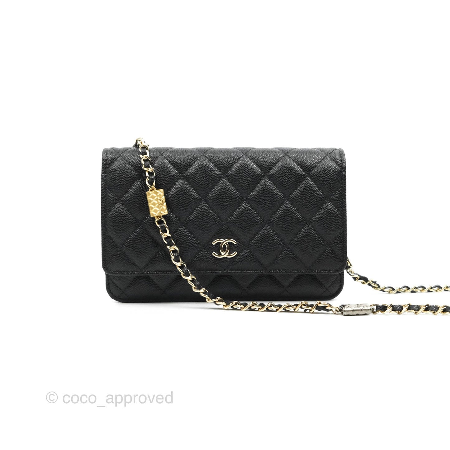 Chanel Quilted WOC Black Caviar Gold Hardware With Charms
