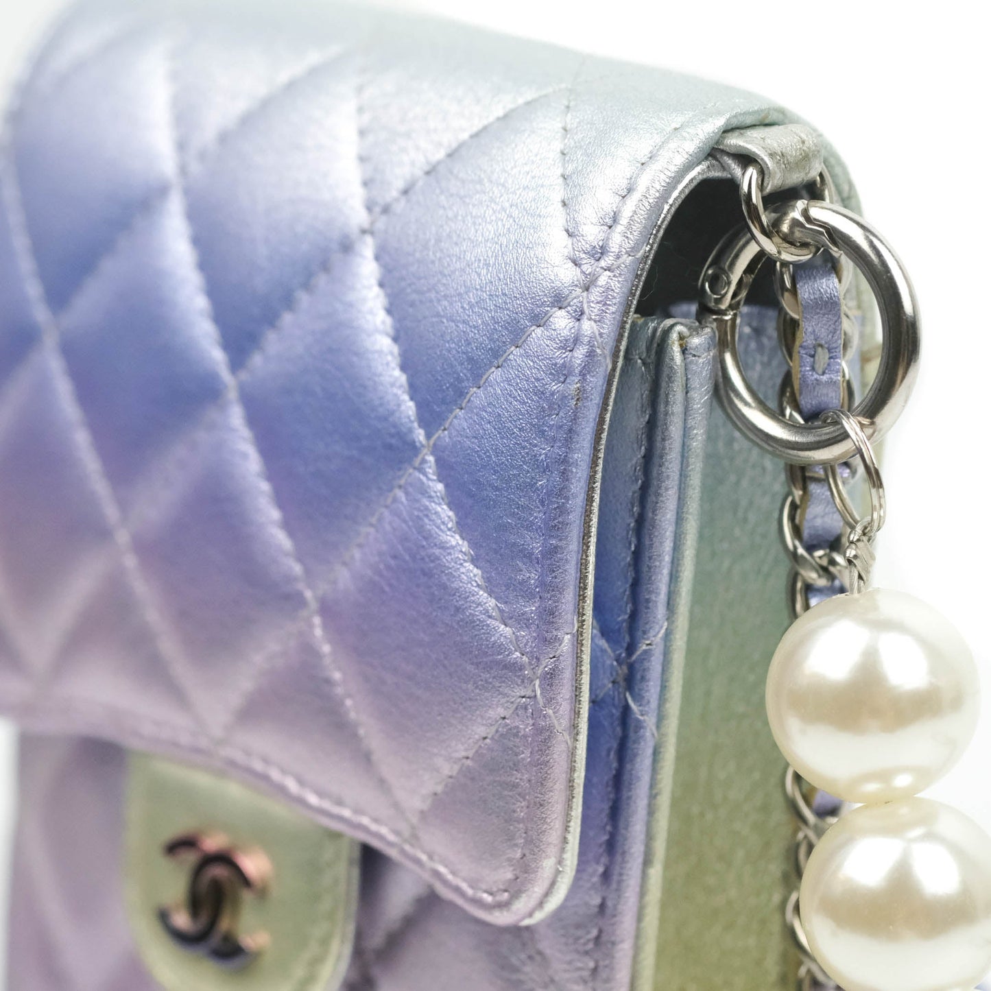 Chanel Classic Quilted Metallic Rainbow Lambskin Phone Holder Rainbow Hardware