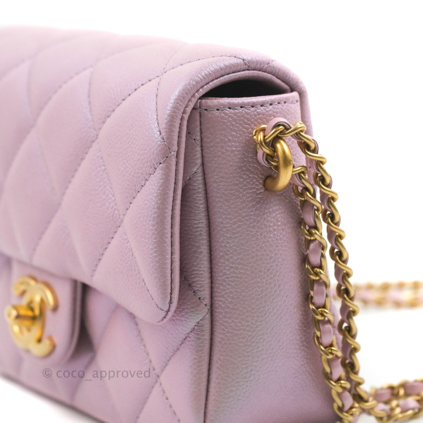Chanel Quilted My Perfect Mini Iridescent Lilac Caviar Aged Gold Hardware 21K