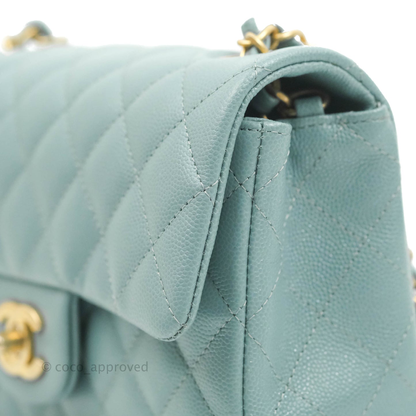 Chanel Quilted Mini Rectangular Flap Iridescent Blue Aged Gold Hardware 18C