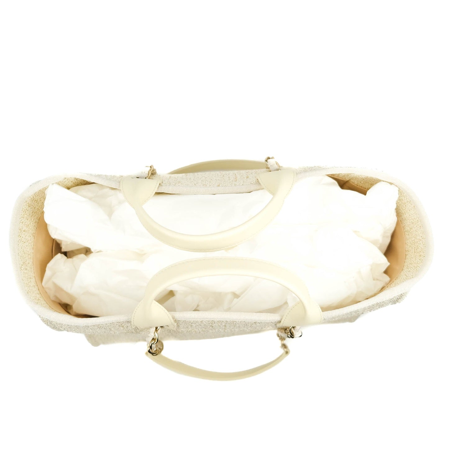 Chanel Large Deauville Iridescent Gold Beige Canvas Gold Hardware