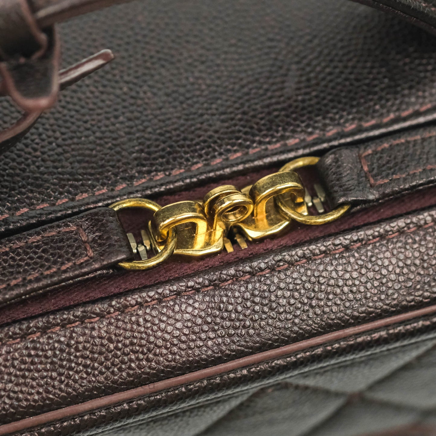 Chanel Quilted Medium CC Filigree Vanity Case Iridescent Burgundy Caviar Gold Hardware