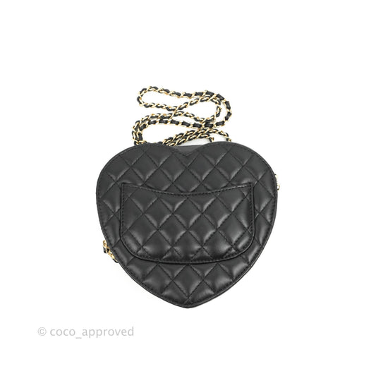 Chanel Large Heart Bag Black Lambskin Gold Hardware 22S