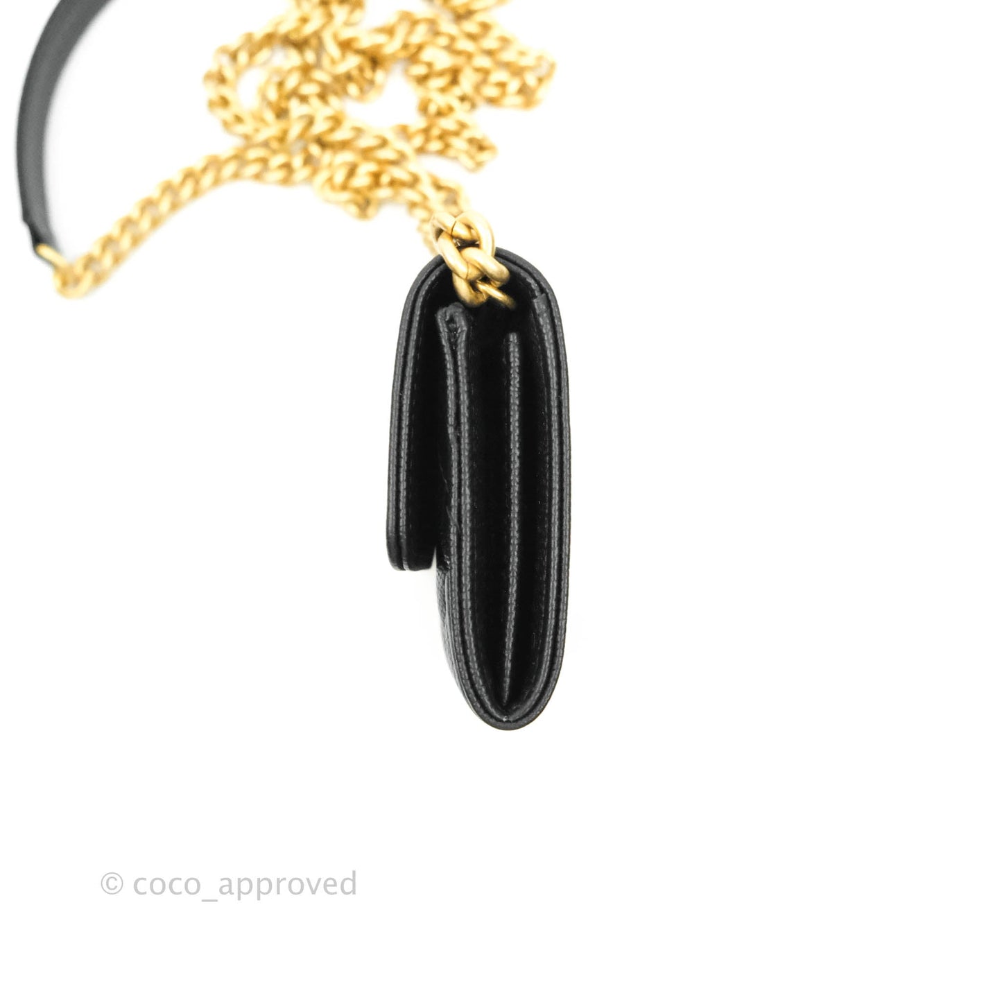 Chanel Boy Card Holder With Chain Black Caviar Gold Hardware