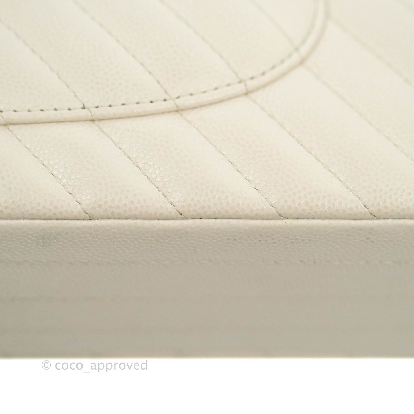 Chanel Classic M/L Medium Double Flap Chevron Ivory Caviar Gold Hardware