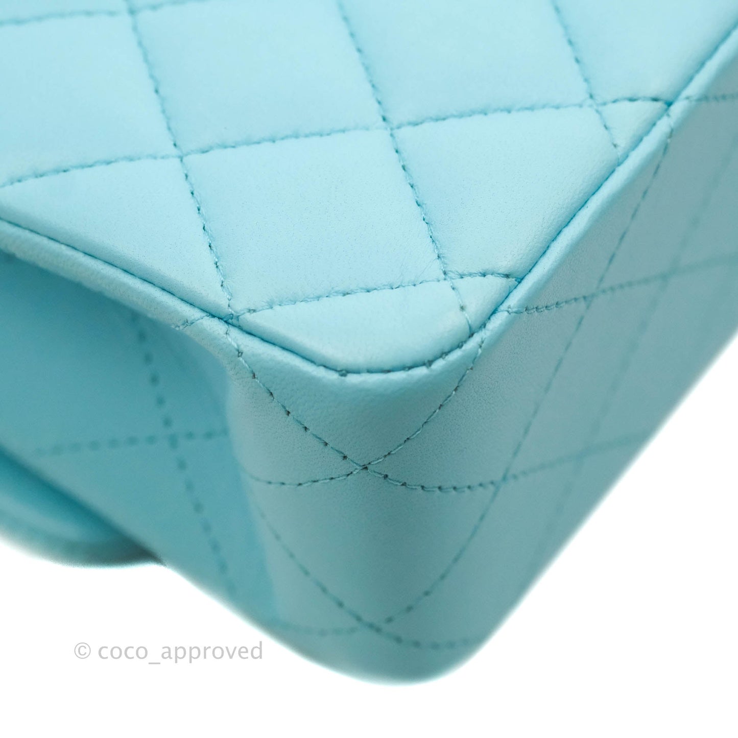 Chanel Classic M/L Medium Double Flap Tiffany Neon Blue Lambskin Silver Hardware 21S