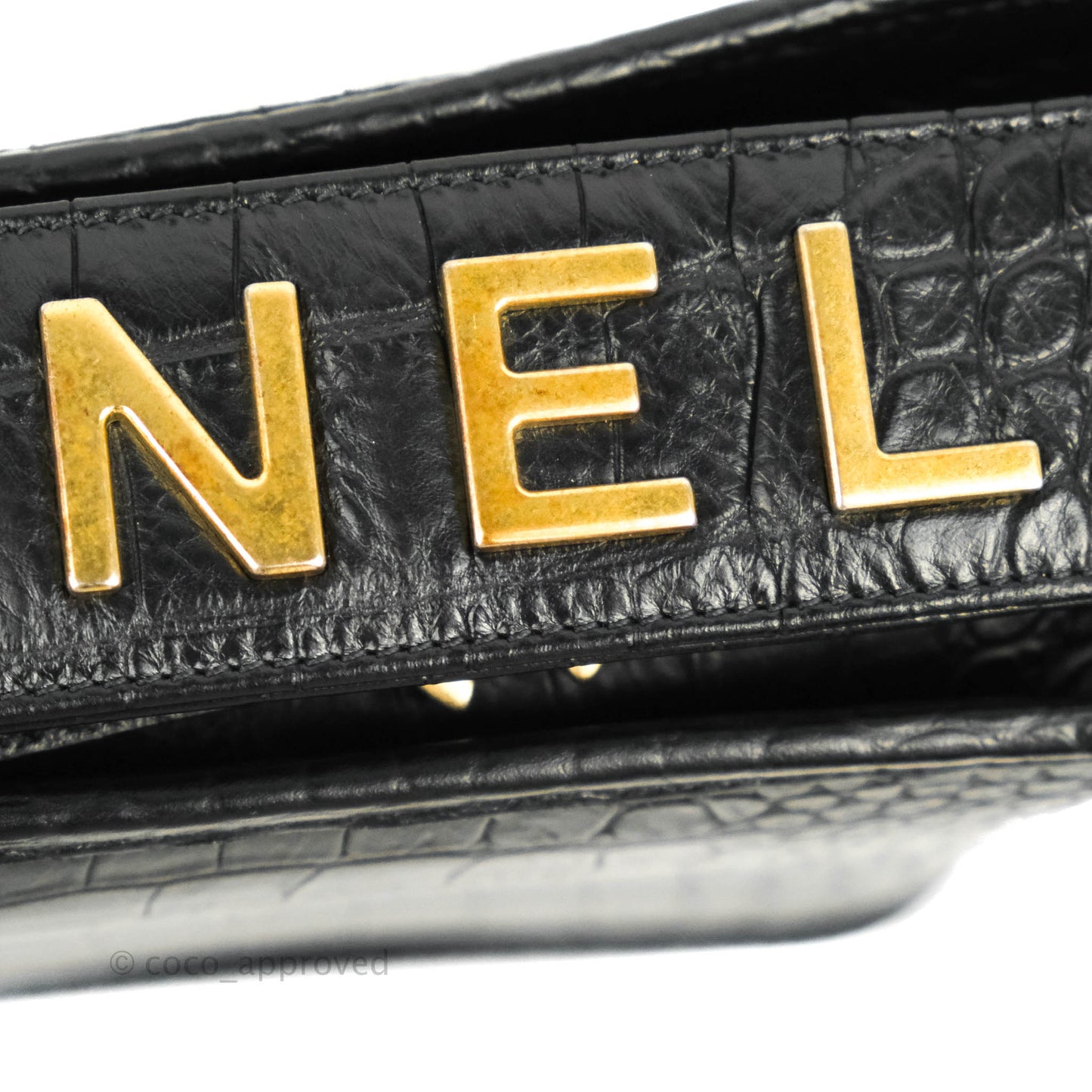Chanel Large Gabrielle Hobo Crocodile Embossed Black Calfskin