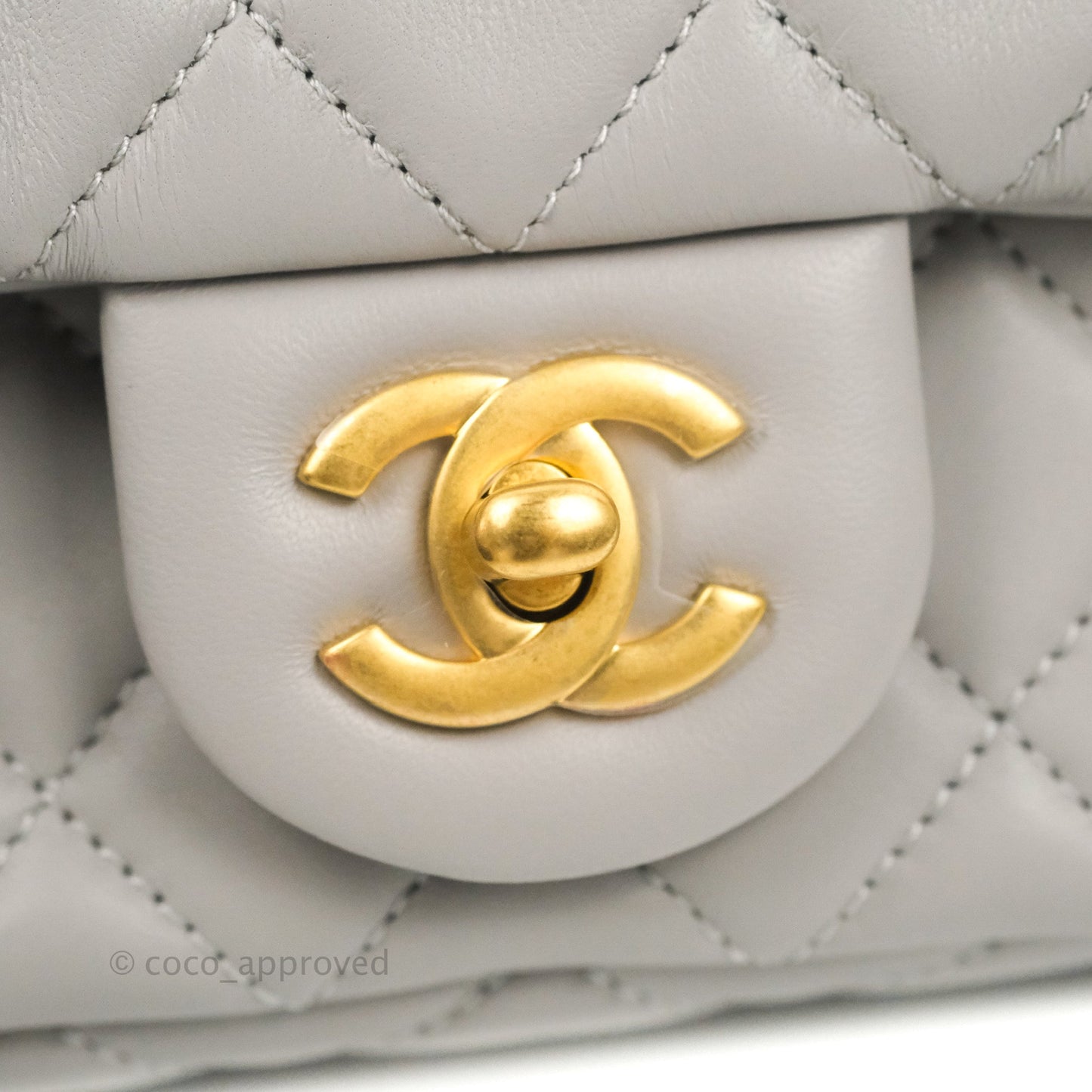 Chanel Mini Rectangular Pearl Crush Quilted Grey Lambskin Aged Gold Hardware