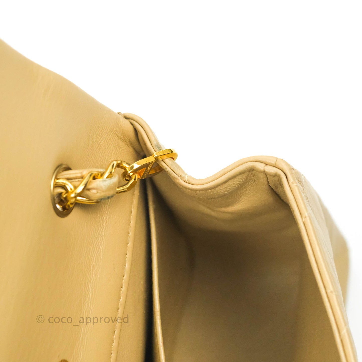 Chanel Vintage Small Single Full Flap Bag Beige Lambskin 24K Gold Hardware