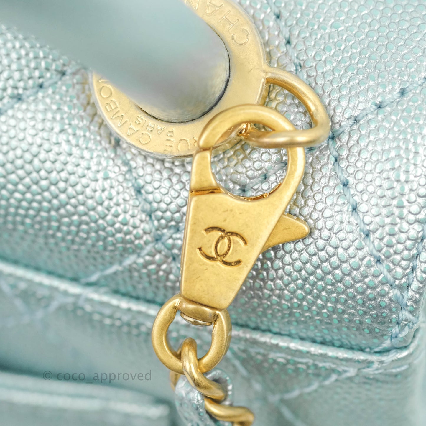 Chanel Mini Coco Handle Quilted Iridescent Blue Caviar Gold Hardware