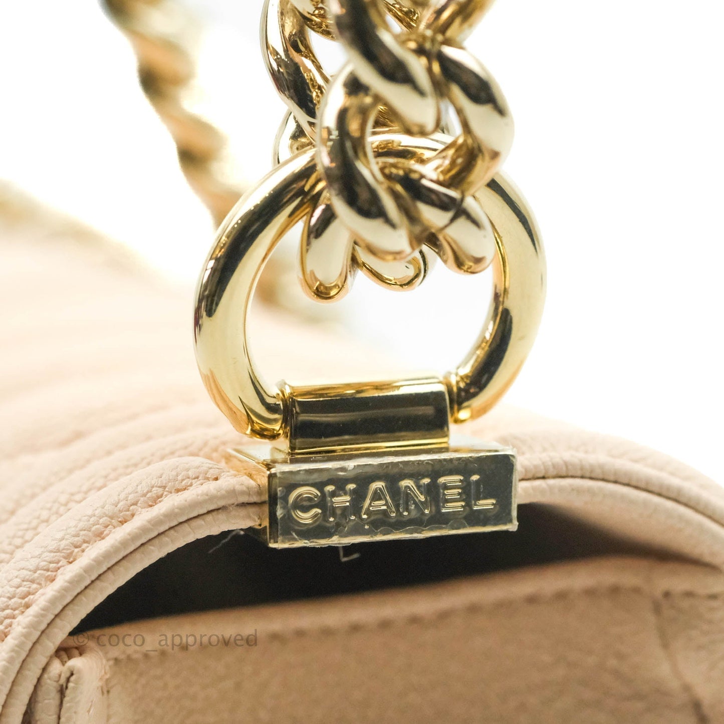 Chanel Quilted Medium Boy Light Pink Beige Caviar Gold Hardware 20A