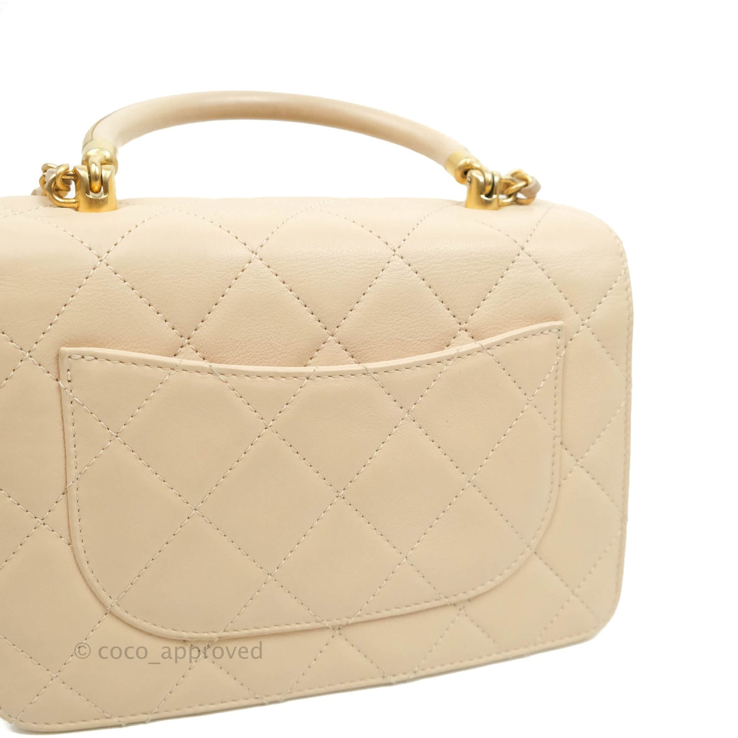 Chanel Small Gold Top Handle Bag Light Beige Lambskin Aged Gold Hardware