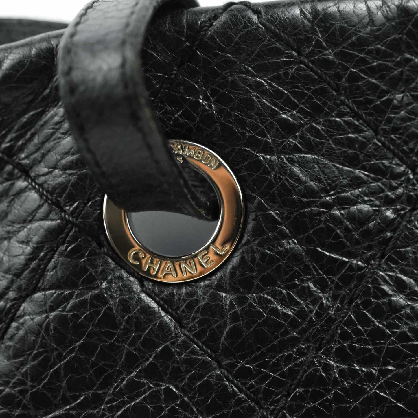 Chanel CC Flat Quilted Crumpled Calfskin Tote Bag Black Silver Hardware