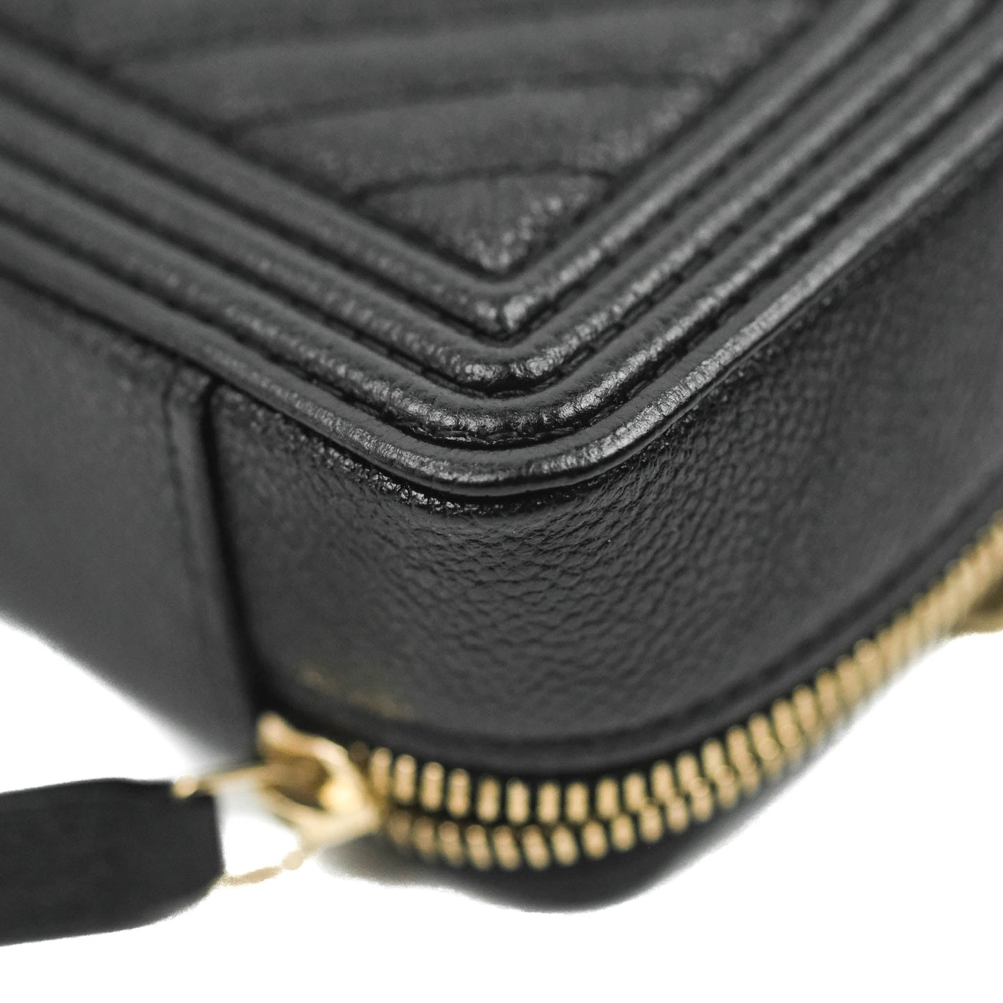 Chanel Mini Boy Clutch with Chain Black Caviar Gold Hardware