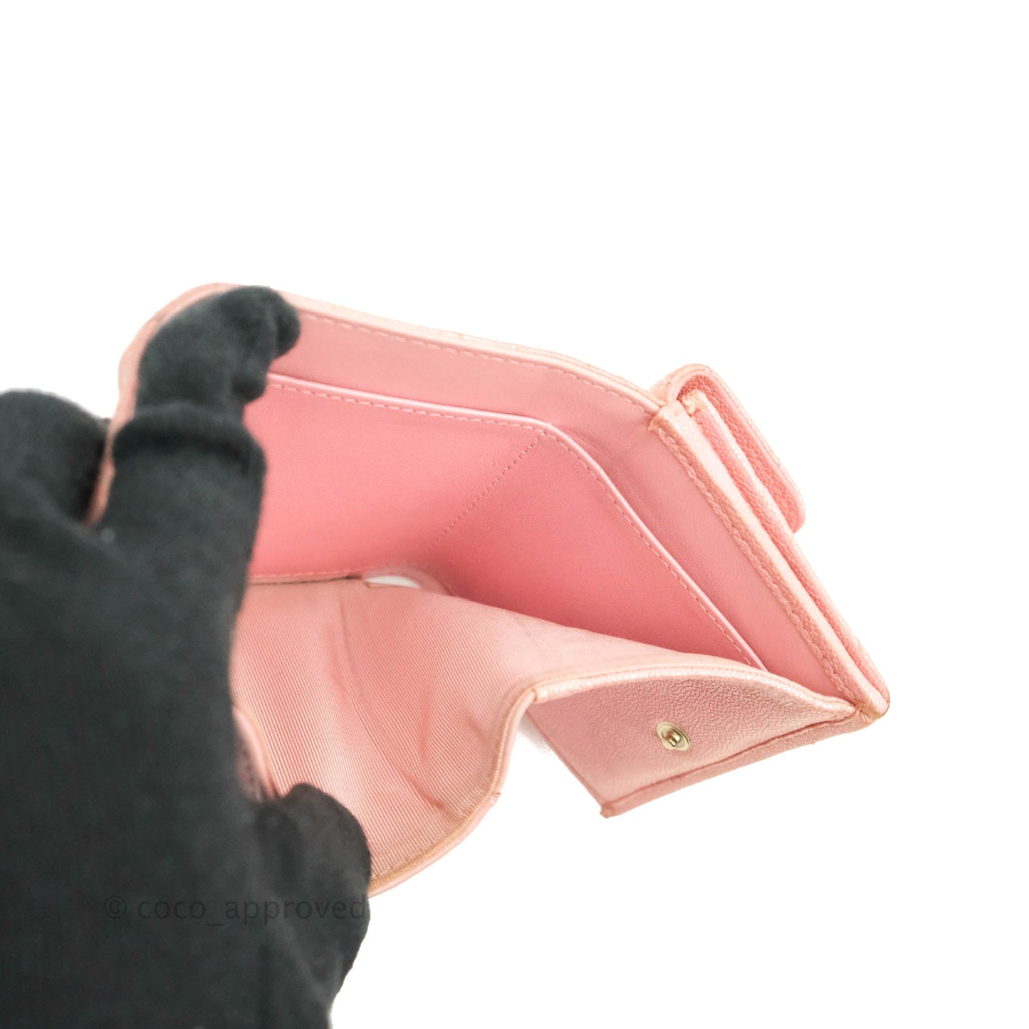 Chanel Quilted Small Classic Flap Trifold Wallet Iridescent Pink Caviar Gold Hardware