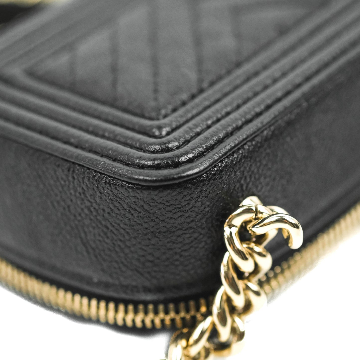 Chanel Mini Boy Clutch with Chain Black Caviar Gold Hardware
