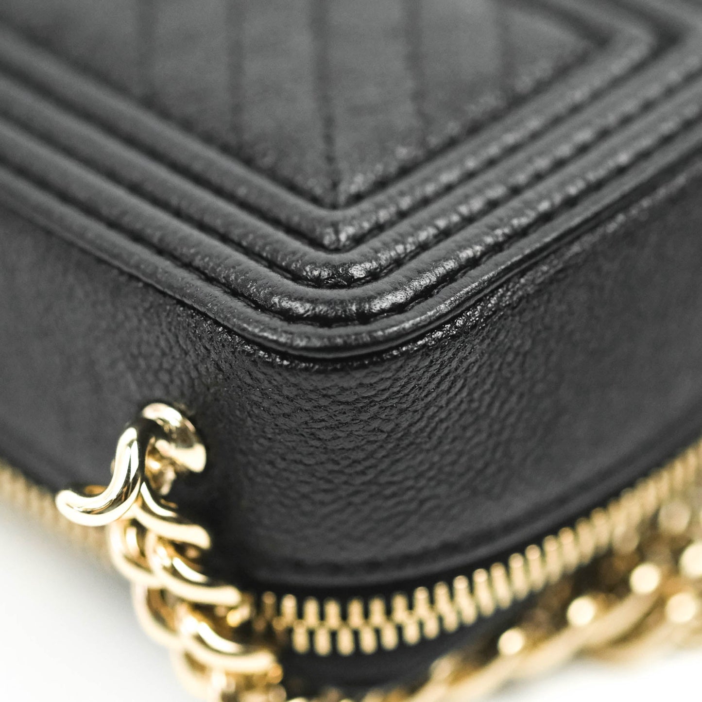 Chanel Mini Boy Clutch with Chain Black Caviar Gold Hardware