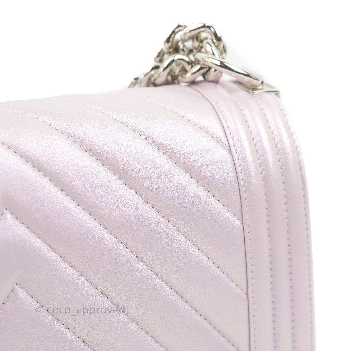 Chanel Medium Boy Chevron Iridescent Lilac Calfskin Silver Hardware