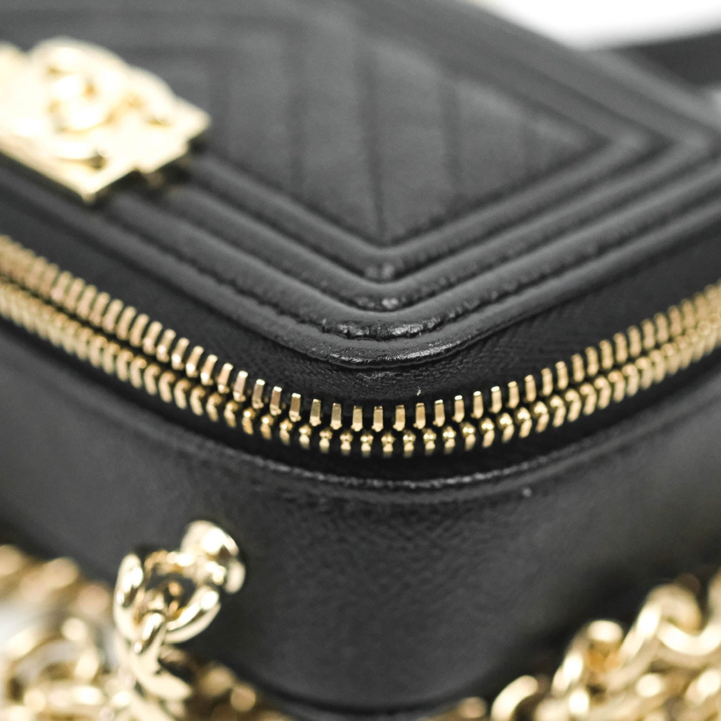 Chanel Mini Boy Clutch with Chain Black Caviar Gold Hardware