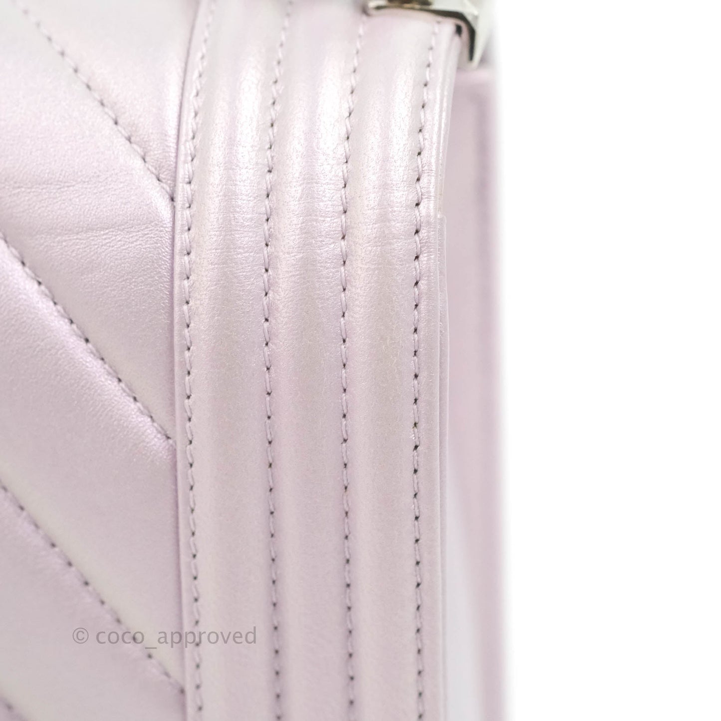 Chanel Medium Boy Chevron Iridescent Lilac Calfskin Silver Hardware