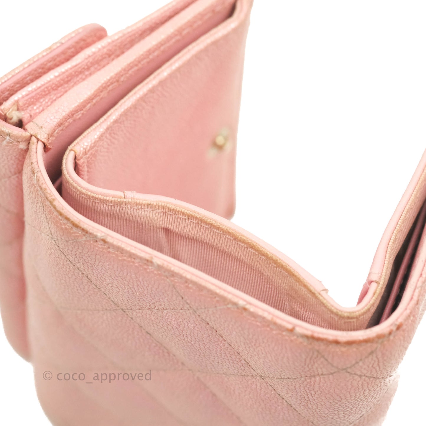 Chanel Quilted Small Classic Flap Trifold Wallet Iridescent Pink Caviar Gold Hardware