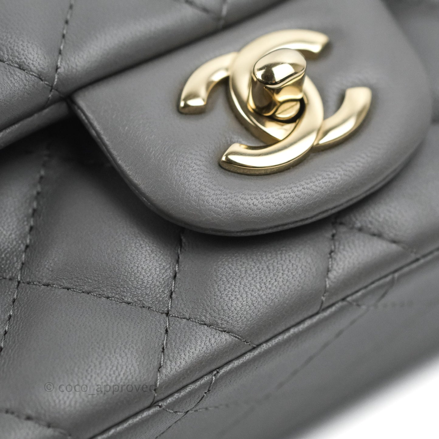 Chanel Quilted Mini Square Dark Grey Lambskin Gold Hardware