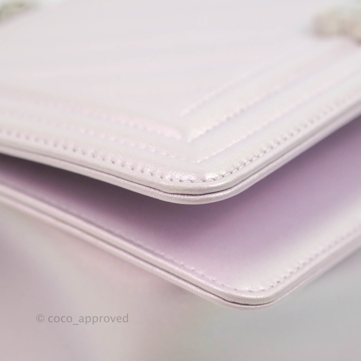 Chanel Medium Boy Chevron Iridescent Lilac Calfskin Silver Hardware