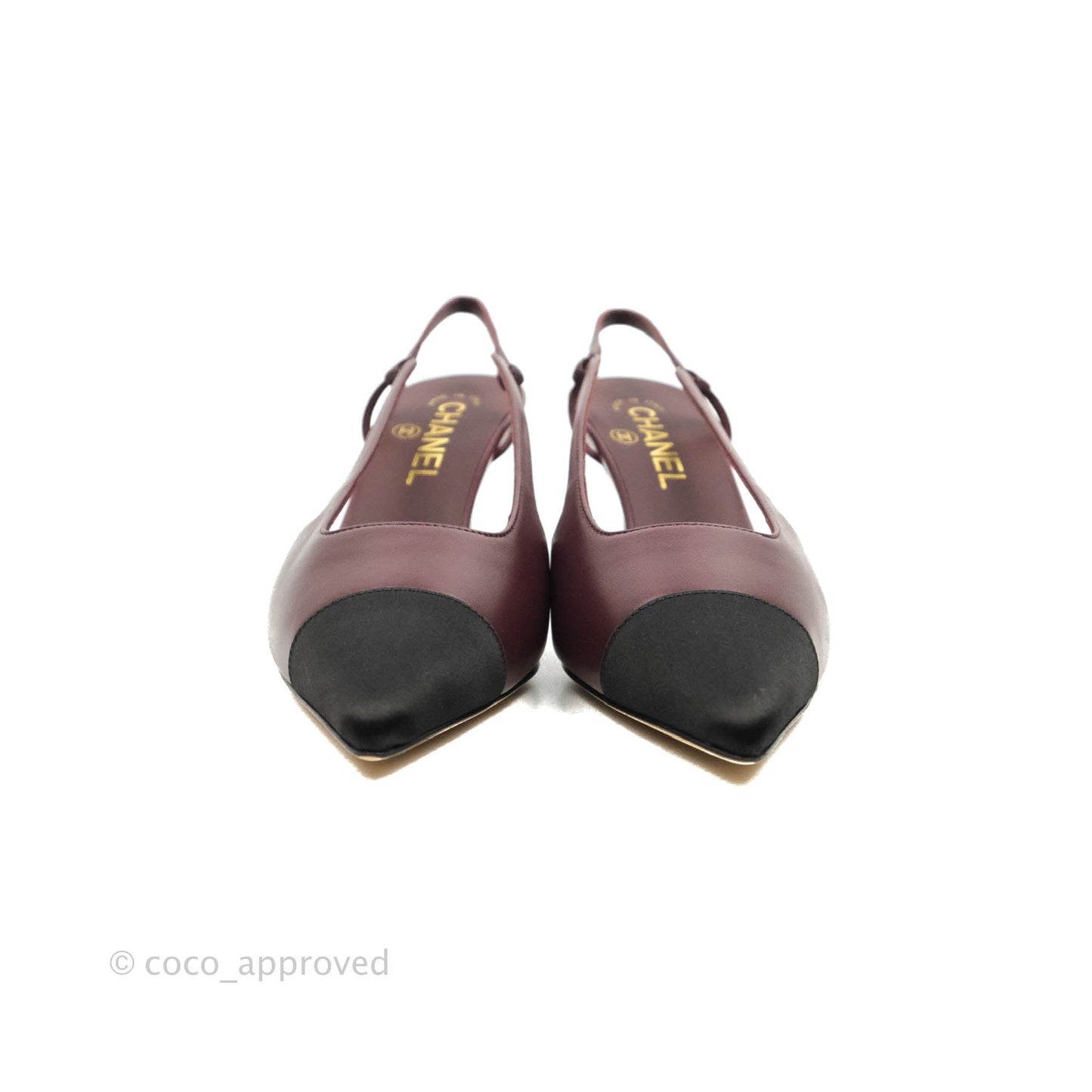 Chanel Toecap Slingback Heels Burgundy Black Size 37C