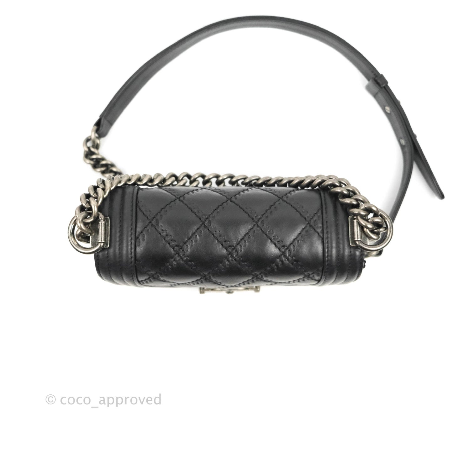 Chanel Small Boy Double Stitch Black Calfskin Ruthenium Hardware