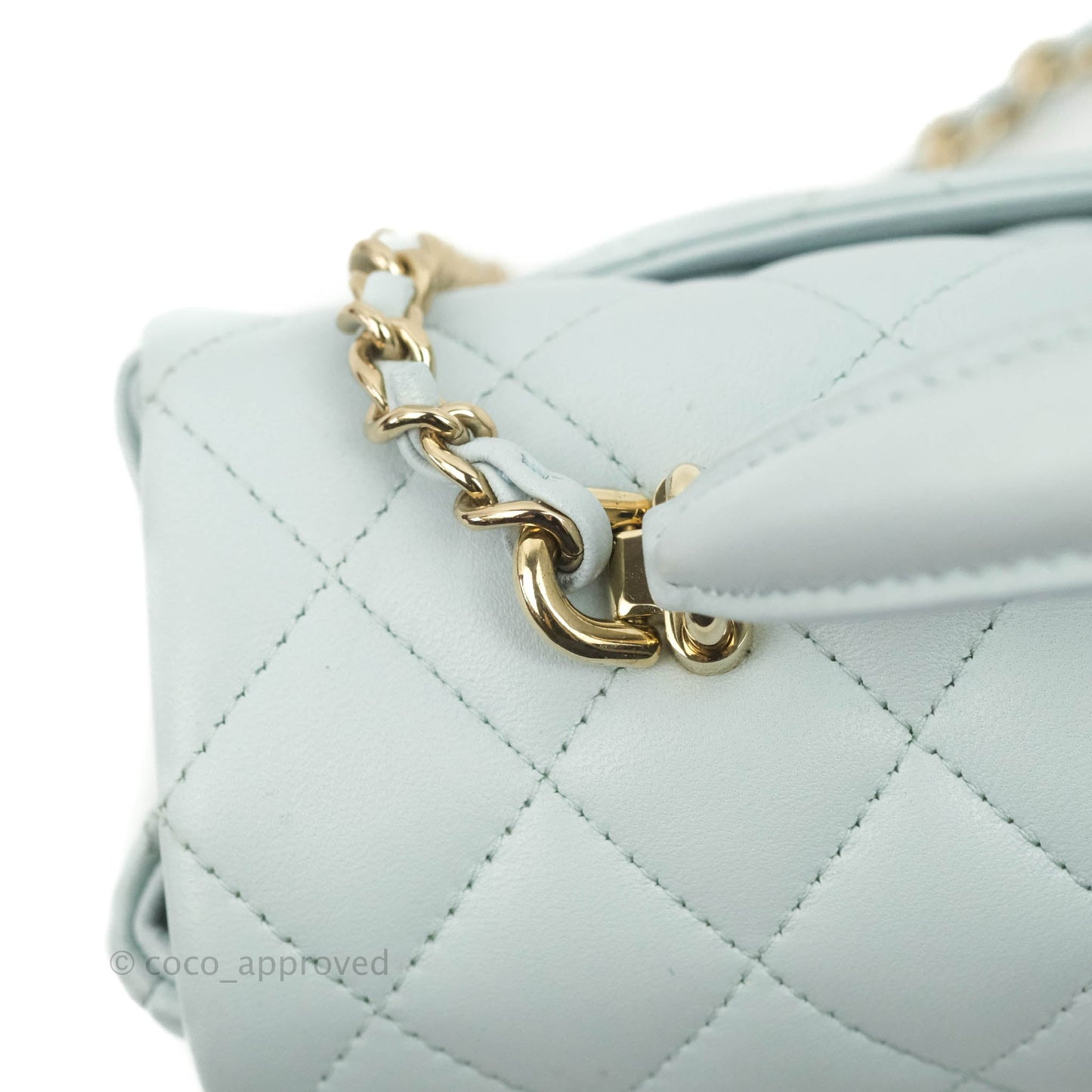 Chanel Top Handle Mini Rectangular Flap Bag Light Blue Lambskin Gold Hardware