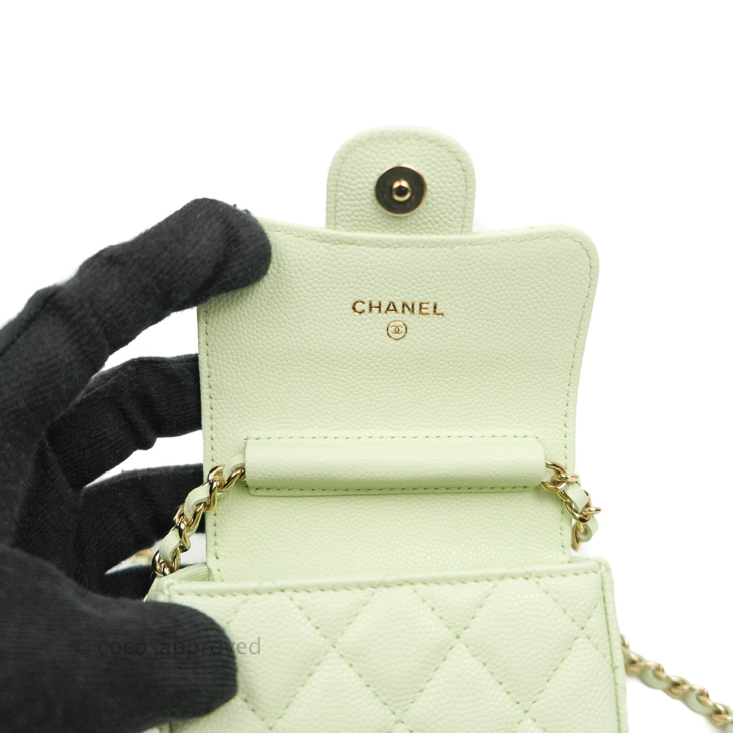Chanel Classic Clutch With Chain Mint Green Gold Hardware