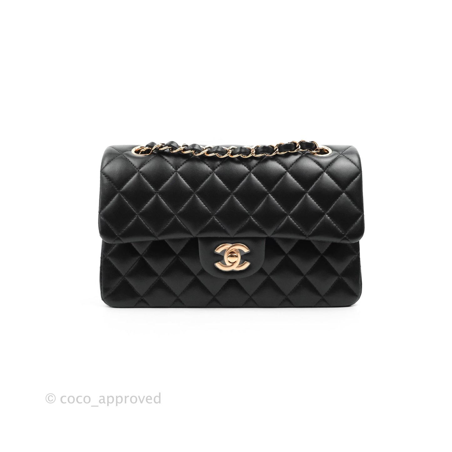 Chanel Classic Small S/M Flap Black Lambskin Rose Pink-Gold Hardware